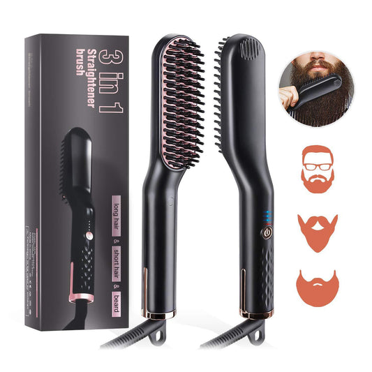 2-in-1 Hair Styling Comb – Tourmaline Ceramic Hair Straightener & Curler for Wet & Dry Hair
