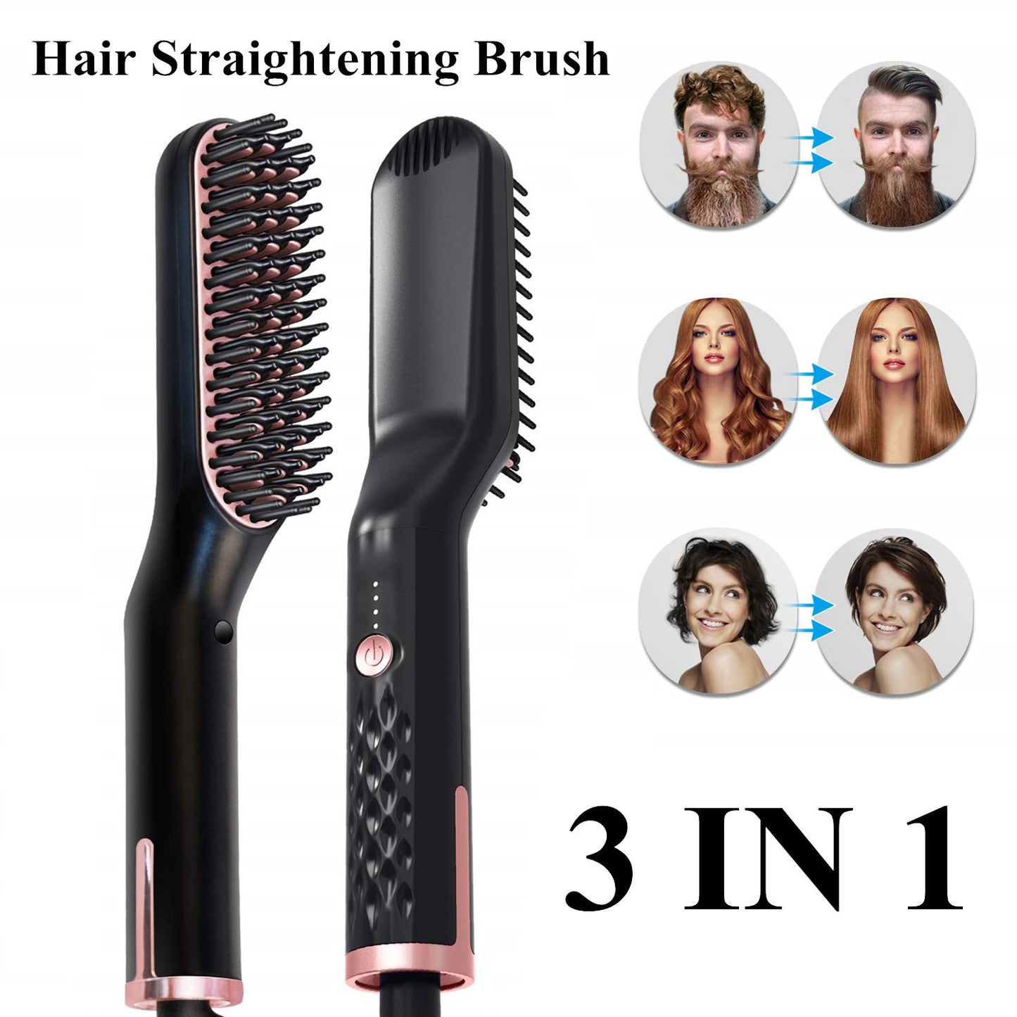 2-in-1 Hair Styling Comb – Tourmaline Ceramic Hair Straightener & Curler for Wet & Dry Hair