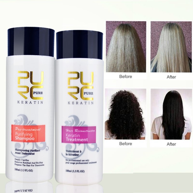 PURC Brazilian Keratin Hair Treatment – Straightening Kit with Shampoo